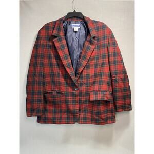 Vintage Pendleton Women Blazer Plaid Red One Button Academia Size 12